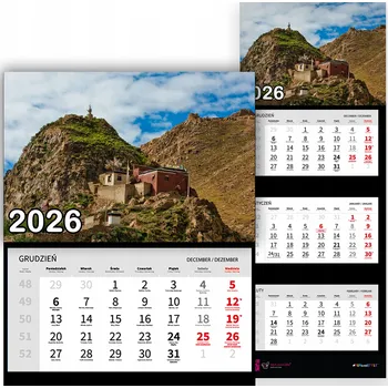 Kalendář Nástěnný Kalendář Trojdílný 2026 ZELENÁ KRAJINA Do Kanceláře Jako Dárek Vzory