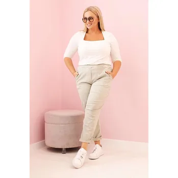 Dámské kalhoty Dekatizované oversize kalhoty s gumou v pase a kapsami model 8620 barva světlá khaki