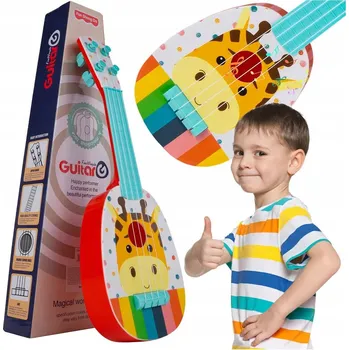 Hračka pro nejmenší Hračka KYTARA DĚTSKÁ VELKÁ UKULELE HRA INSTRUMENT Žirafa BEZPEČNÉ STRUNY