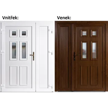 Vchodové dveře Dvoukřídlé vchodové dveře plastové Soft Becca+Panel Plný, Zlatý dub/bílá, 150x200 cm, levé