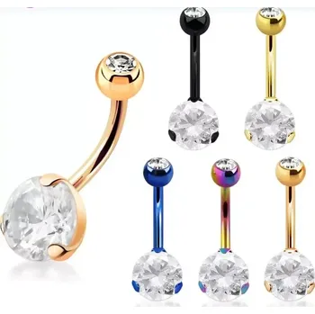 Piercing Piercing do pupíku s čirým kamínkem BNRDZ8JBT (Piercing do pupíku z chirurgické oceli s čirým kamínkem v různých barvách kovu BNRDZ8JBT)