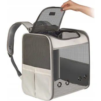 přepravka pro zvíře BATOH PRO PSA KOČKU PEVNÝ S OKÉNKEM, VODÍTKEM, VĚTRÁNÍM A ROLETKOU