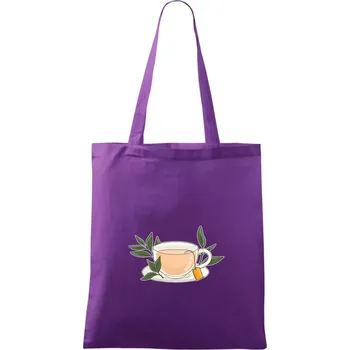 Nákupní taška Šálek čaje - Taška bavlněná - 42 x 38 cm ( Fialová )