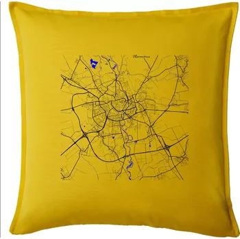 Polštář Olomouc - Mapa s vodními toky - Polštář 50x50 - 50x50 - Pouze potah ( Žlutá )