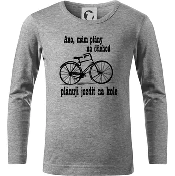 Chlapecké tričko Staré kolo - Plány na důchod - Triko dětské Long Sleeve - 122 cm/6 let ( Tmavě šedý melír )
