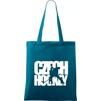 Czech hockey - nápis s hokejistou - Mistrovství světa v ledním hokeji 2026 - Taška bavlněná - 42 x 38 cm ( Petrolejová )