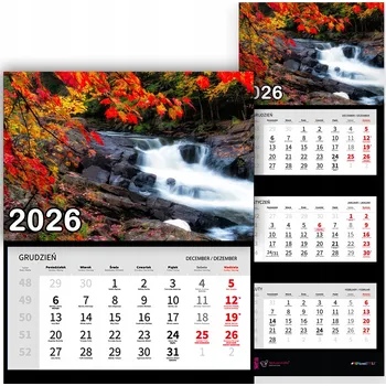 Kalendář Nástěnný Trojdílný Kalendář 2026 Horský Potok Do Kanceláře Jako Dárek Vzory