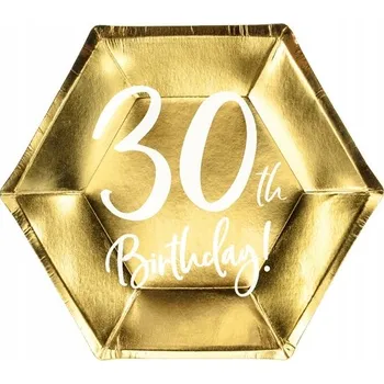 Party nádobí TALÍŘKY NA 30. NAROZENINY ZLATÉ 20cm 6 Ks TPP73-30-019M PARTYDECO