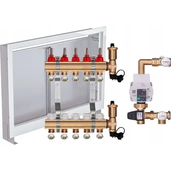 rozdělovač topení Rozdělovač pro podlahové topení 5 okruhů s ČERPADLEM WILO + PEX ŠROUBENÍ + PODOMÍTKOVÁ SKŘÍŇKA