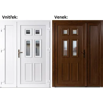 Vchodové dveře Dvoukřídlé vchodové dveře plastové Soft Becca+Panel Plný, Zlatý dub/bílá, 150x200 cm, pravé