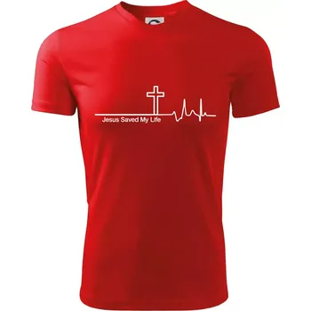 Chlapecké tričko Jesus Saved My Life kříž ekg - Dětské triko sportovní (dresovina) - 122 cm/6 let ( Červená )