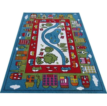 Koberec Makro Abra Dětský kusový koberec Mondo 10 Město Auta Domy Řeka modrý červený Rozměr: 120x170 cm