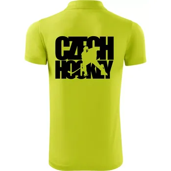 Pánská košile Czech hockey - nápis s hokejistou - Mistrovství světa v ledním hokeji 2026 - Polokošile Victory sportovní (dresovina) - M ( Limetková )