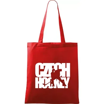 Nákupní taška Czech hockey - nápis s hokejistou - Mistrovství světa v ledním hokeji 2026 - Taška bavlněná - 42 x 38 cm ( Červená )