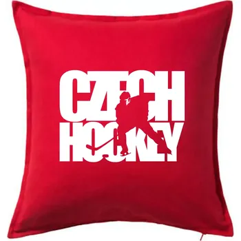 Polštář Czech hockey - nápis s hokejistou - Mistrovství světa v ledním hokeji 2026 - Polštář 50x50 - 50x50 - Pouze potah ( Červená )