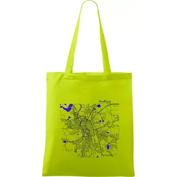 Budějce - Mapa s vodními toky - Taška bavlněná - 42 x 38 cm ( Limetková )