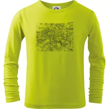 Dětská móda Mapy měst černobílé Praha - Triko dětské Long Sleeve - 104-110cm / 3-4 roky ( Limetková )