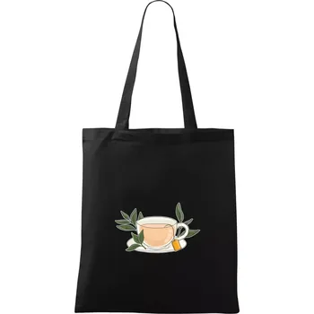 Nákupní taška Šálek čaje - Taška bavlněná - 42 x 38 cm ( Černá )