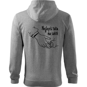 Pánská mikina Ruka - Nejlepší táta na světě - Mikina s kapucí na zip trendy zipper - XL ( Tmavě šedý melír )