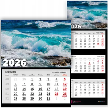 Kalendář Kalendář Trojdílný na Rok 2026 Měsíční Kancelářský Nástěnný Vlny Mix Vzorů