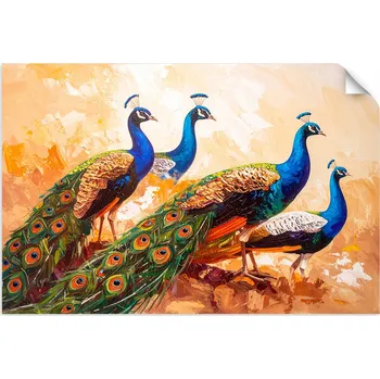 Obraz Barevní Páví Ptáci s efektem malby PLAKÁT do OBÝVÁKU LOŽNICE KUCHYNĚ 45x30