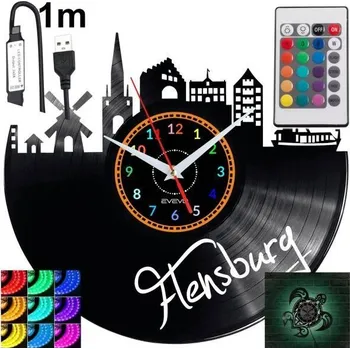 Hodiny Flensburg Nástěnné Hodiny Podsvícené LED RGB S Dálkovým Ovládáním Vinylová Deska Moderní