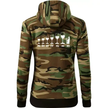 Dámská mikina Evoluce víno celý týden - Dámská mikina trendy zipper s kapucí - M ( Hnědý maskáč )