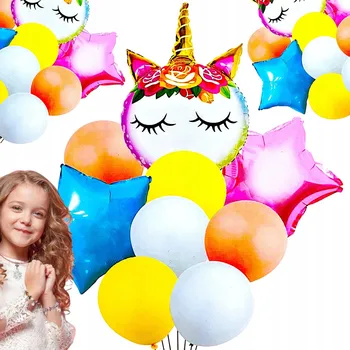 Balónek SADA BALÓNKŮ JEDNOROŽEC 9 ks HVĚZDIČKY NAROZENINY HELIUM