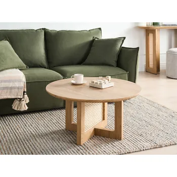 Obývací pokoj Konferenční stolek světle hnědý MDF ratanový podstavec vídeňský výplet ø 80 cm kulatý tvar moderní styl obývací pokoj Beliani