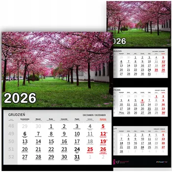 Kalendář Nástěnný Kalendář Trojdílný 2026 KVETOUCÍ STROMY Do Kanceláře Dárek Vzory