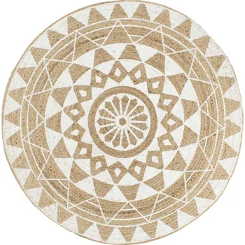 Koberec vidaXL Ručně vyrobený koberec z juty s bílým potiskem 150 cm