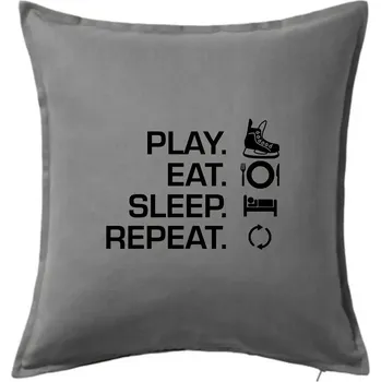 Polštář Play Eat Sleep Repeat hokej - Polštář 50x50 - 50x50 - Pouze potah ( Tmavě šedý melír )