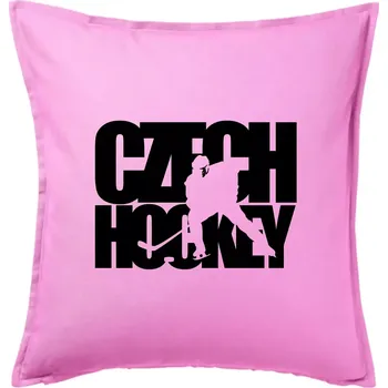 Polštář Czech hockey - nápis s hokejistou - Mistrovství světa v ledním hokeji 2026 - Polštář 50x50 - 50x50 - Pouze potah ( Růžová )