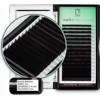 Umělé řasy UMĚLÉ ŘASY Rarity Black Brown Lashes zatočení CC | 0,15 mm | 8 mm