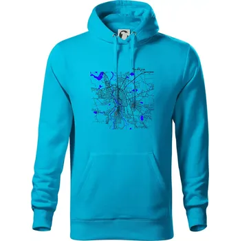 Pánská mikina Budějce - Mapa s vodními toky - Mikina pánská Cape s kapucí - 4XL ( Světlý tyrkys )