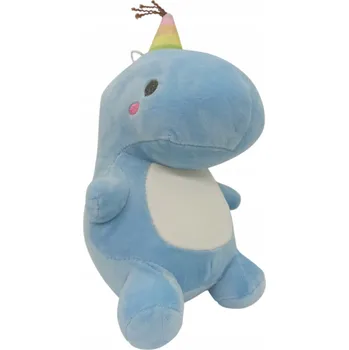 plyšák PLYŠÁK PLYŠOVÝ MAZLÍČEK PŘÍTULNÍČEK DINOSAURUS V NAROZENINOVÉ ČEPICI MODRÝ 24 CM