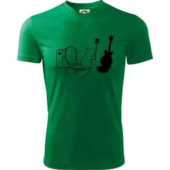 Kočka a kytara WC - Dětské triko sportovní (dresovina) - 146 cm/10 let ( Středně zelená )