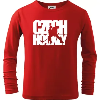 Chlapecké tričko Czech hockey - nápis s hokejistou - Mistrovství světa v ledním hokeji 2026 - Triko dětské Long Sleeve - 122 cm/6 let ( Červená )
