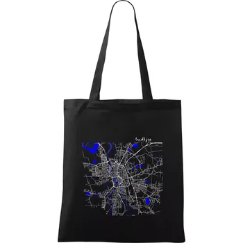 Nákupní taška Budějce - Mapa s vodními toky - Taška bavlněná - 42 x 38 cm ( Černá )