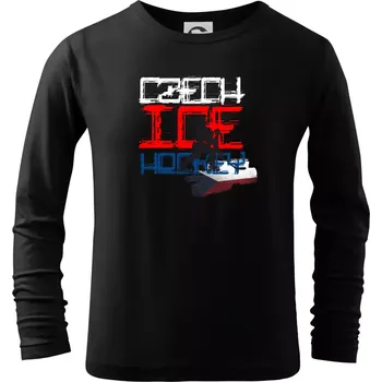 Chlapecké tričko Czech ice hockey - nápis a vlajka - Mistrovství světa v ledním hokeji 2026 - Triko dětské Long Sleeve - 122 cm/6 let ( Černá )