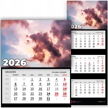 Kalendář Trojdílný kalendář na rok 2026, měsíční, nástěnný, do kanceláře - motiv Nebe (různé vzory)