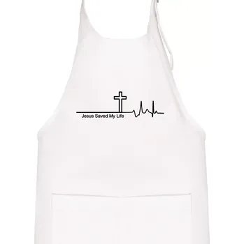 Kuchyňská zástěra Jesus Saved My Life kříž ekg - Dětská zástěra na vaření - Univerzální velikost ( Bílá )