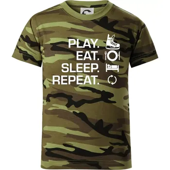 Play Eat Sleep Repeat hokej - Dětské maskáčové triko - 146 cm/10 let ( Zelený maskáč )