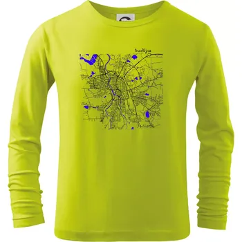 Dětská móda Budějce - Mapa s vodními toky - Triko dětské Long Sleeve - 158 cm/12 let ( Limetková )