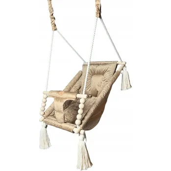 Dětská houpačka Dřevěná houpačka lehátko velvet velbloudí béžová hnědá