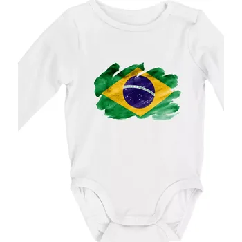 Brazílie vlajka vodové barvy - Body kojenecké s dlouhým rukávem - Dlouhý r. do 3 měs ( Bílá )