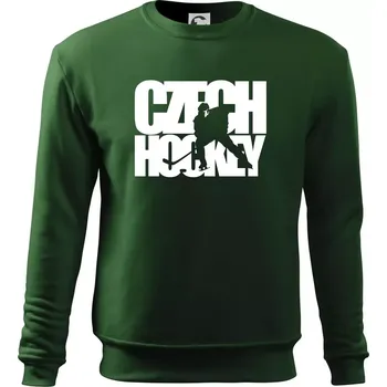 Chlapecké tričko Czech hockey - nápis s hokejistou - Mistrovství světa v ledním hokeji 2026 - Mikina Essential dětská - 146 cm/10 let ( Lahvově zelená )
