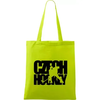 Czech hockey - nápis s hokejistou - Mistrovství světa v ledním hokeji 2026 - Taška bavlněná - 42 x 38 cm ( Limetková )