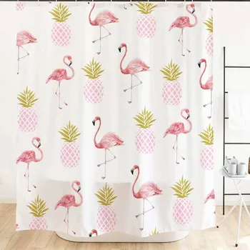 Obraz Závěs do sprchy s motivem Růžových Plameňáci, Tropický vzor, 180x180 cm