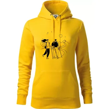 Dámská mikina Kreslený pár na výletě - Mikina dámská Cape s kapucí - XL ( Žlutá )